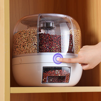 Rotating cereals storage box with separate sealed jars for organizing dry food, pantry storage, airtight food containers